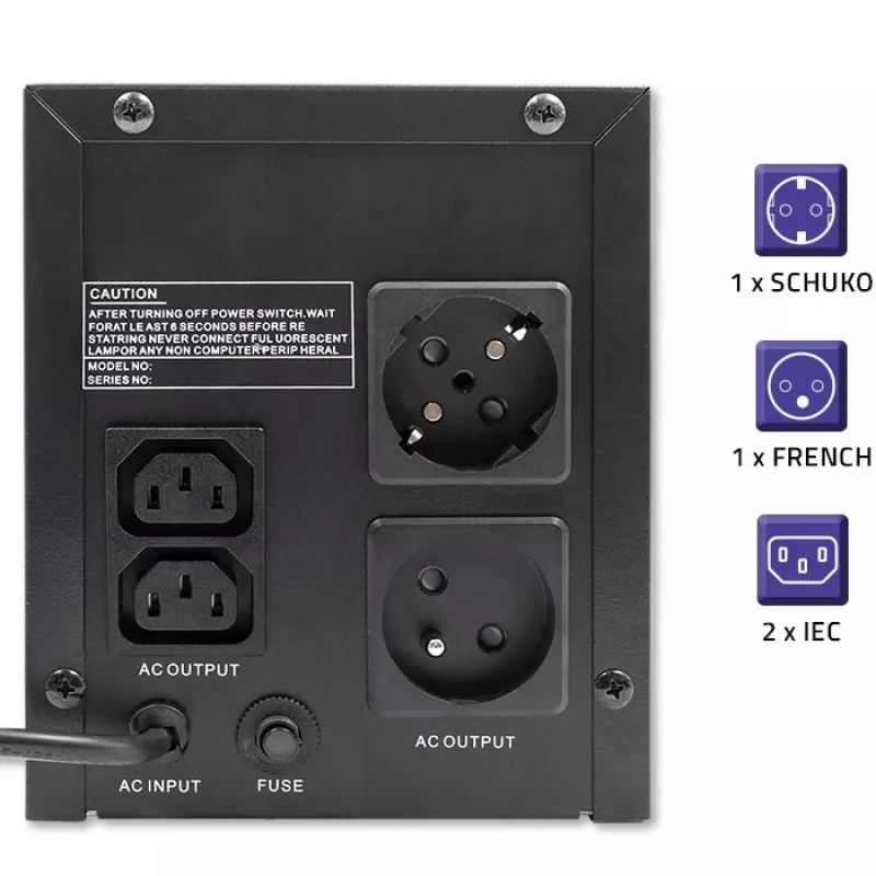 Qoltec Monolith 53775 UPS Line-Interactive, 1200 VA (1,2 kVA) / 720 W, AVR, 4 tomadas AC, preto