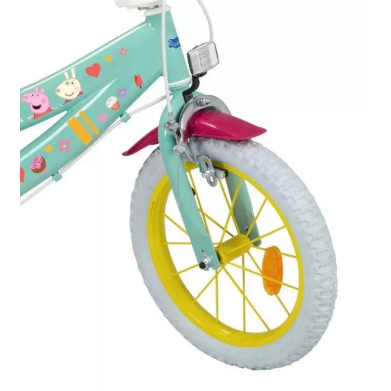 Bicicleta infantil Toimsa Peppa Pig rodas de 14 polegadas, verde, para cerca de 3–5 anos, travões de aro dianteiro e traseiro, pneus de ar