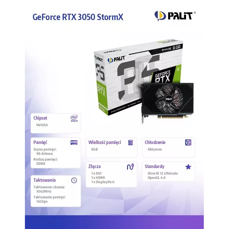 Placa gráfica Palit GeForce RTX 3050 StormX 6GB GDDR6