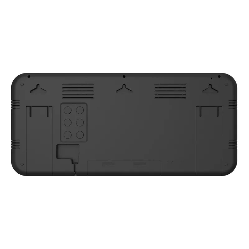 Relógio digital grande montagem na parede ou autónomo com sensor de temperatura 37x17cm ecrã LCD adaptador de rede e pilhas