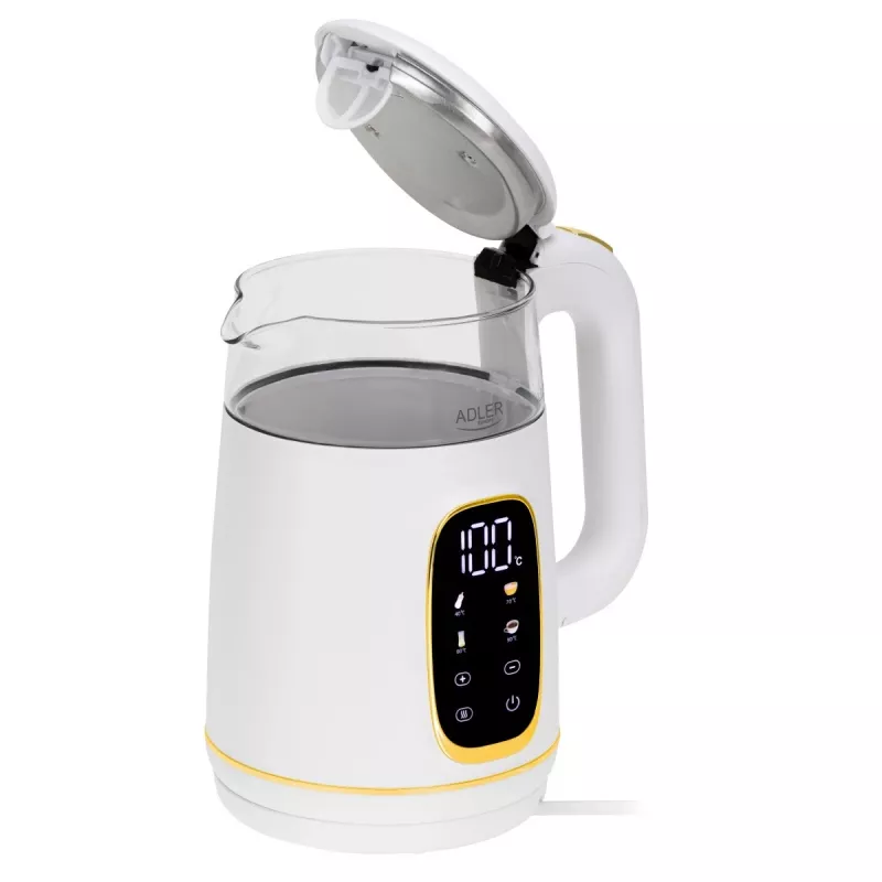 Chaleira elétrica Adler AD 1305WG — 1,7 l, 2200 W, vidro/plástico, branco/dourado/transparente
