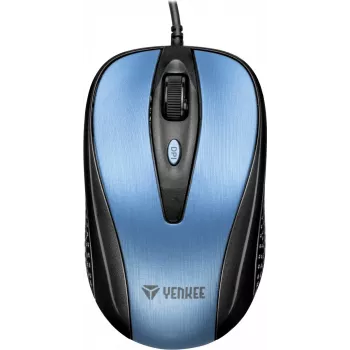 Rato com fio USB, 4 botões, ótico, simétrico, azul
