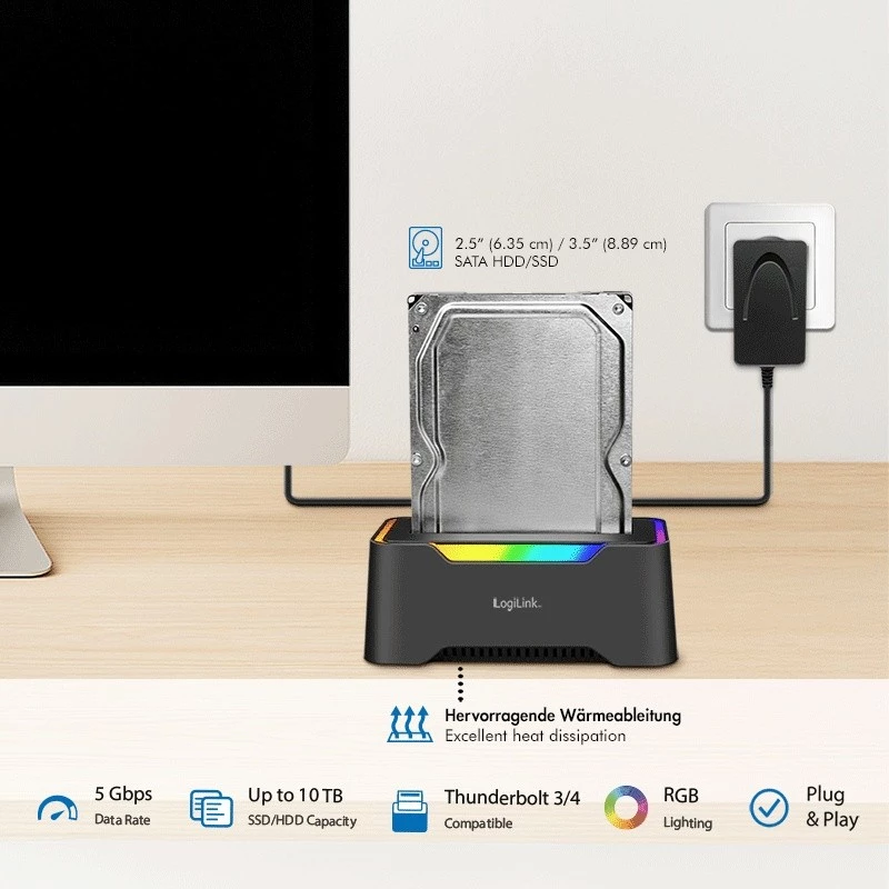 Docking station para disco rígido LogiLink Quickport USB 3.2 1 porta para 2,5/3,5 SATA (QP0035)