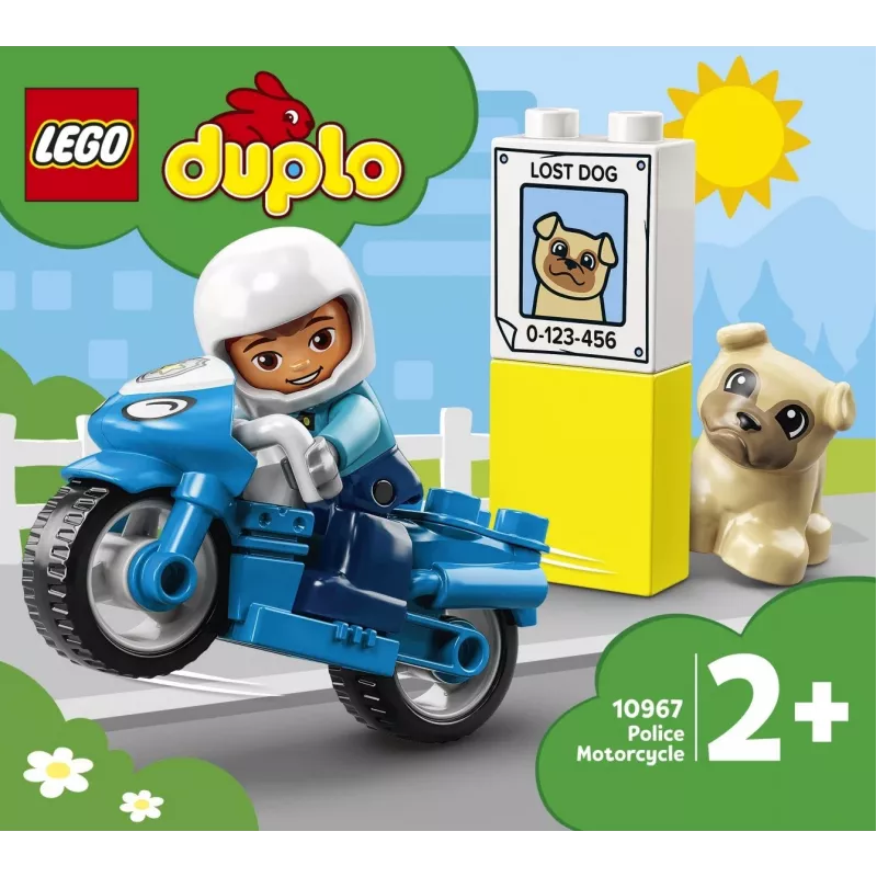Conjunto de mota de brinquedo LEGO Duplo Polícia 10967 com rodas móveis e figura de polícia