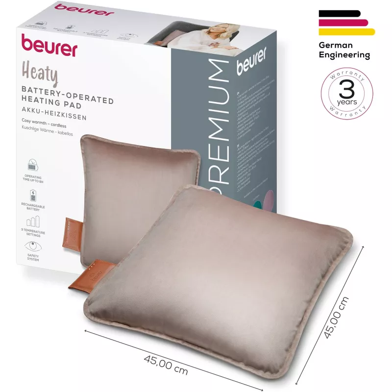 Almofada térmica Beurer HK77 recarregável Smokey-Taupe – almofada térmica elétrica portátil