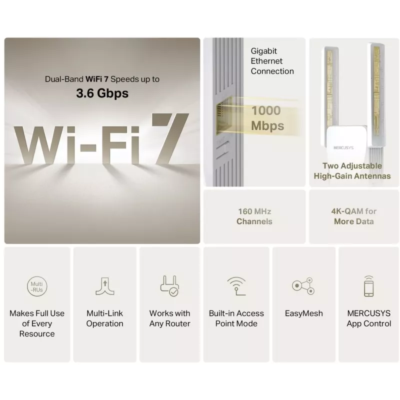 Mercusys ME25BE BE3600 Wi-Fi 7 Repetidor de alcance