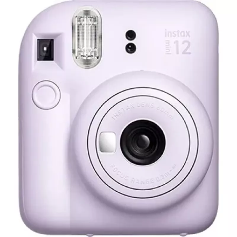 Máquina fotográfica instantânea Fujifilm Instax Mini 12 roxa — imagem 86×54 mm, filme 62×46 mm, distância focal 60 mm