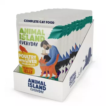 Alimento húmido para gatos animal island Everyday Aves e fígado em geleia multipack 12 x 85 g, adulto, sem glúten e sem soja