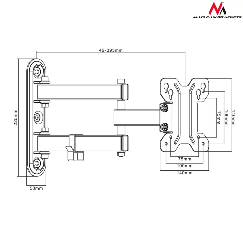Suporte de parede para TV MACLEAN MC-740 para ecrãs de 13–23 polegadas, VESA até 100x100, capacidade de carga 30 kg