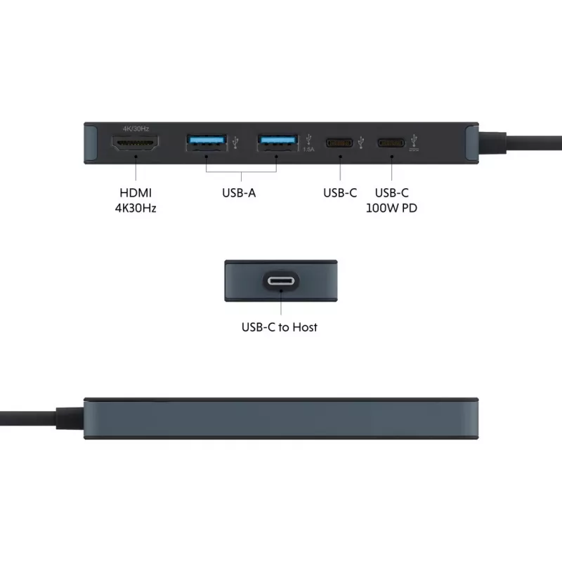 Hyper HyperDrive Flex HD4101BKGL hub USB-C de 5 portas (2x USB-A, 1x USB-C, 1x HDMI), preto