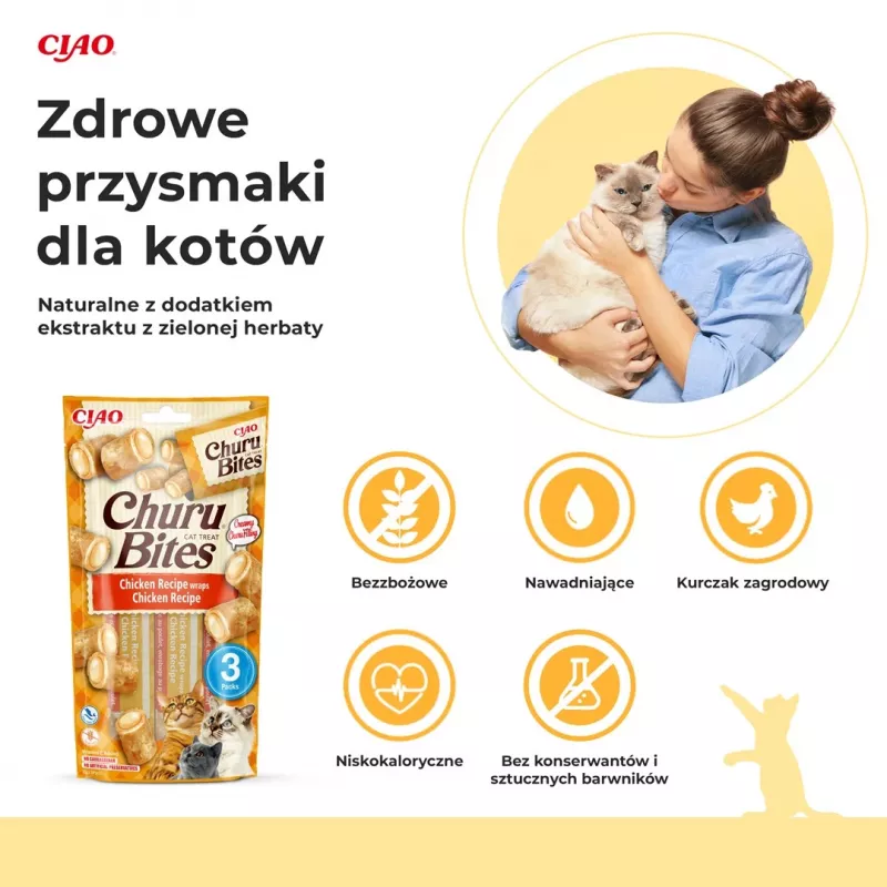 INABA Churu Bites Envolvidos com Receita de Frango – Petiscos para gatos – 3x10 g