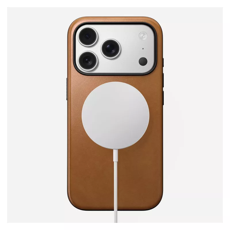 Capa para telemóvel Nomad Modern Leather Case para iPhone 17 Pro, 16 cm (6,3 polegadas), tan, couro e PC/TPU