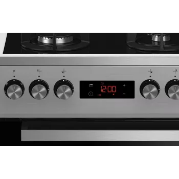 Fogão independente gás-elétrico BEKO FSMT55330DXDS, 5 bicos, 60 cm, aço inoxidável, forno 60 L, classe energética A