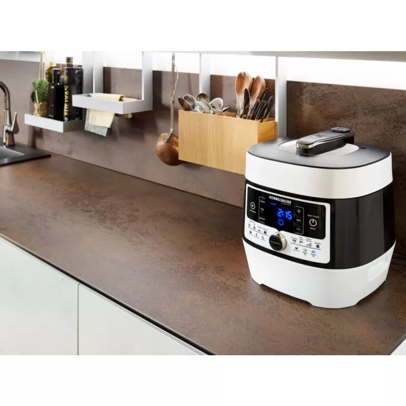 Panela de pressão elétrica Rommelsbacher MD 1000 – 4 l, 1000 W, 14 programas, branco/preto