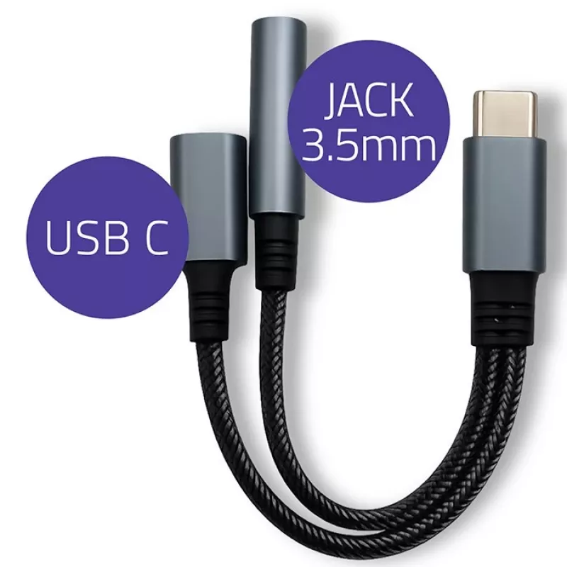 Adaptador 2 em 1 USB-C para USB-C e jack de 3,5 mm PD 15W