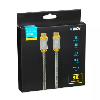 Cabo HDMI IBOX HD08 2 m, HDMI Type-A macho-macho, HDMI 2.1, prata