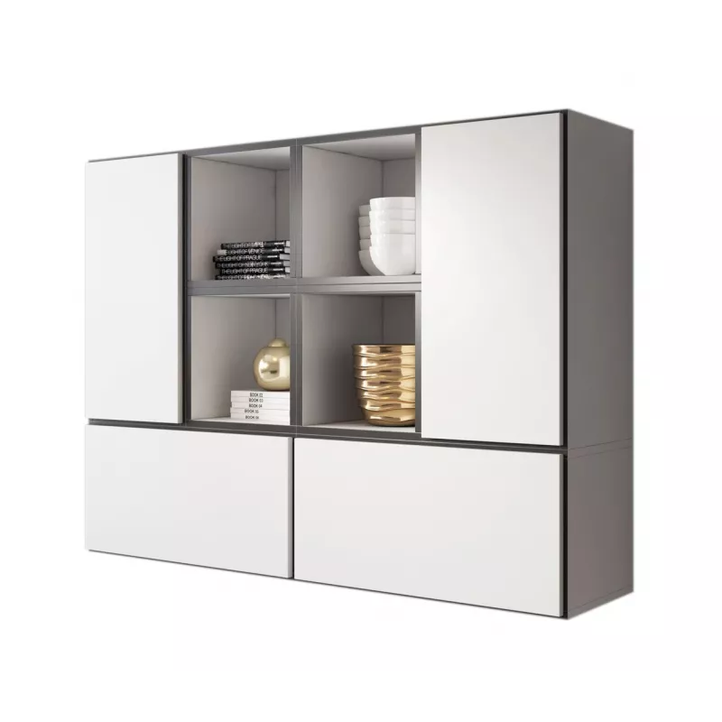 Conjunto de móveis de sala Cama ROCO 19 (4xRO3 + 4xRO6) branco/preto/branco