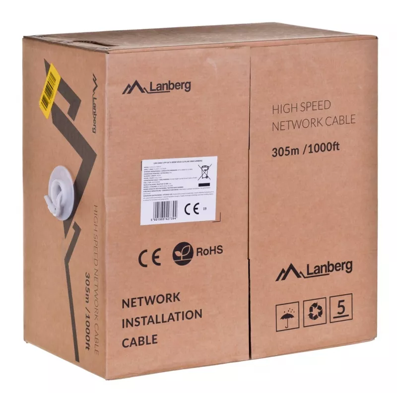 Cabo de rede Lanberg LCU6-12CU-0305-S 305 m Cat6 U/UTP (UTP) Cinzento