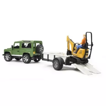BRUDER Land Rover Defender com atrelado CAT e figura, veículo de brinquedo