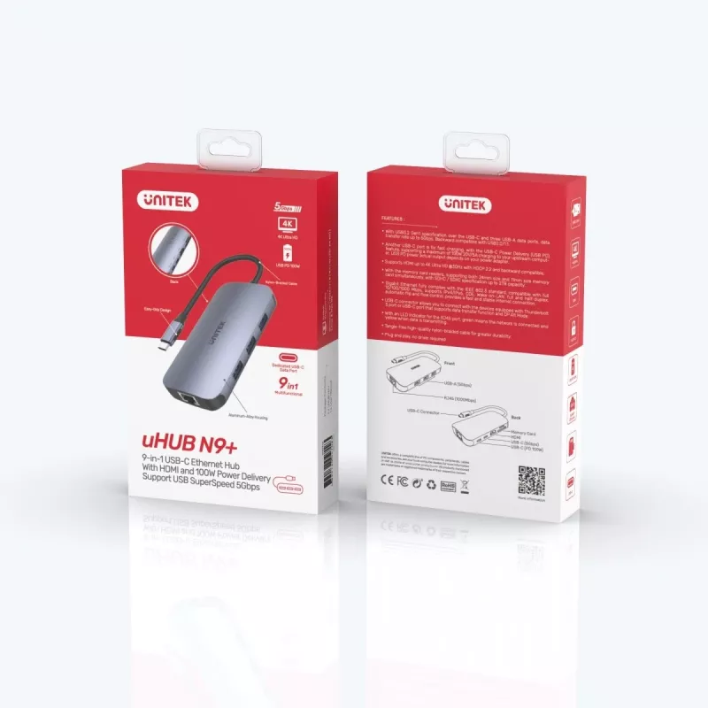 Hub de interface UNITEK D1071A USB 3.0 SuperSpeed 5 Gb/s prateado