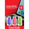 SanDisk Cruzer Blade pen USB 2.0 de 16 GB (3 un.), azul/verde/rosa