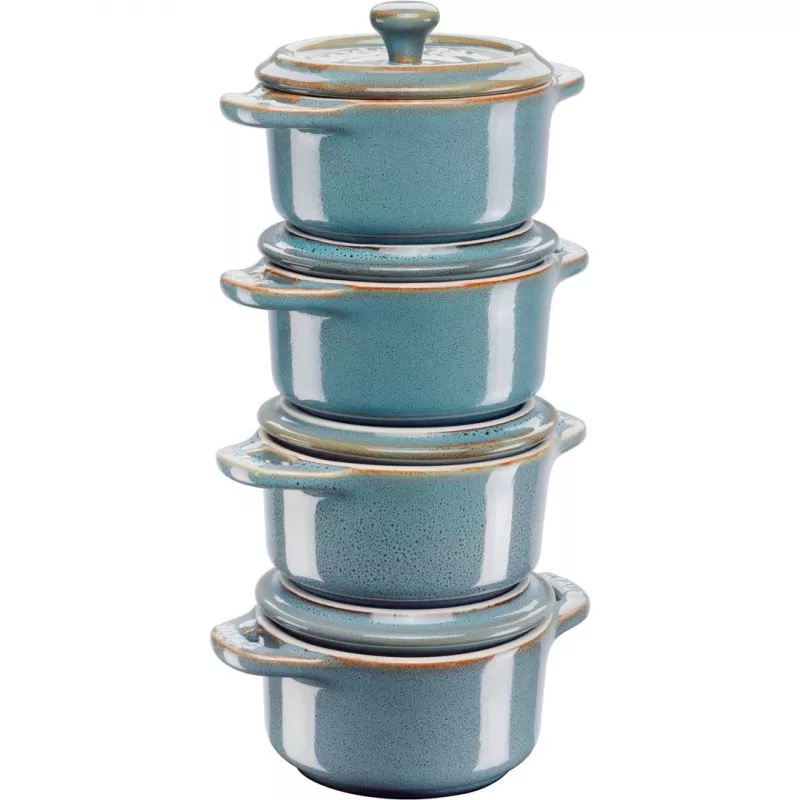 Mini Cocotte Staub redonda, 4 unid. - 200ml, turquesa antigo