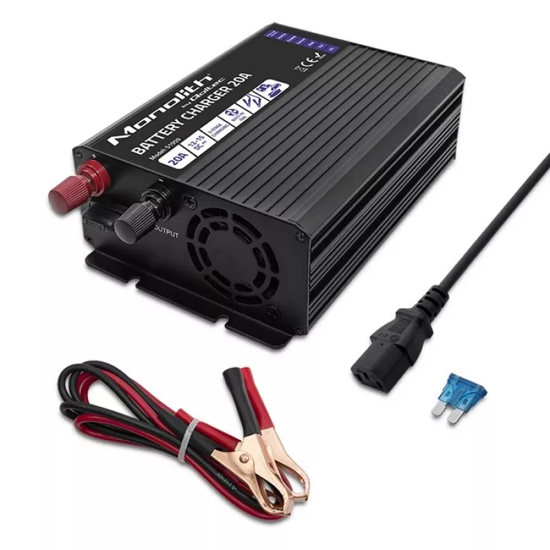 Carregador QOLTEC Monolith 20 A 12 V para baterias LiFePO4, AGM, GEL, SLA