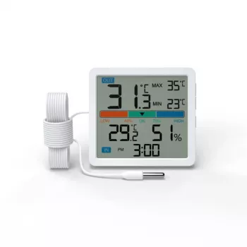 Termómetro-higrómetro MANTA MTO002W com sensor exterior (150 cm), interior 0–+50 °C, exterior -40–+70 °C, humidade do ar 20–95% RH, indicador de conforto, relógio