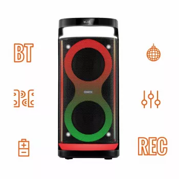 Altifalante portátil MANTA SPK0601B100, 100 W, Bluetooth, karaoke, microfone sem fios, bateria, equalizador, iluminação disco