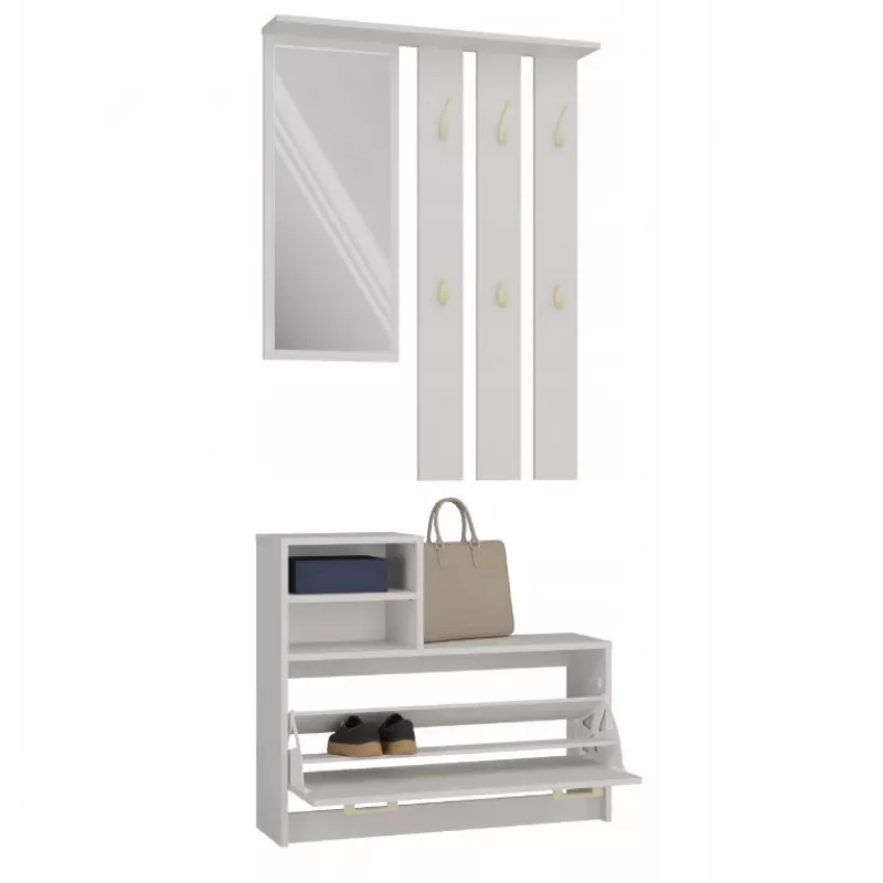 Roupeiro Top e shop VERA Caxemira GS1 — 1800×850×240 mm, porta de abrir, espelho, 1 prateleira, 6 ganchos
