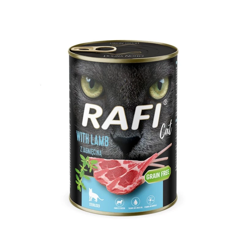 Comida húmida para gatos Dolina Noteci Rafi cordeiro 400 g saco — receita com cordeiro, alimento completo para gatos adultos