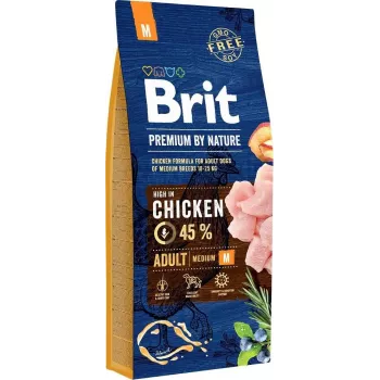 Alimento seco Brit Premium by Nature Adult M 15 kg — frango, 26% proteína, 15% gordura