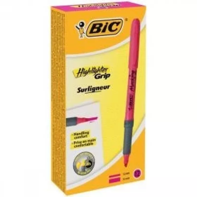 Marcador de texto BIC FLEX rosa, caixa de 12 unidades 494879
