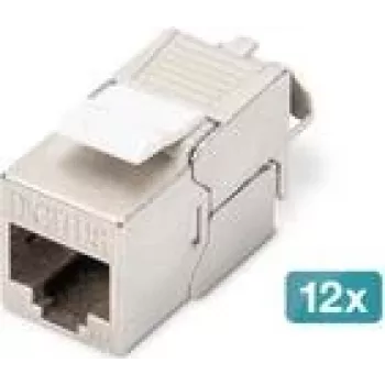 Módulo keystone DIGITUS CAT 6A blindado, sem ferramentas, RJ-45, plano, prateado — pack de 12