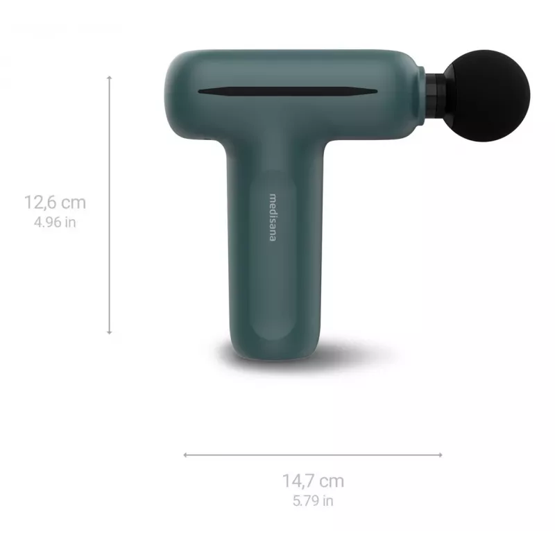 Medisana MG 200 mini pistola de massagem, Smart Mode, 4 cabeças, 5 níveis de intensidade, 147 x 126 x 50 mm, cinzento