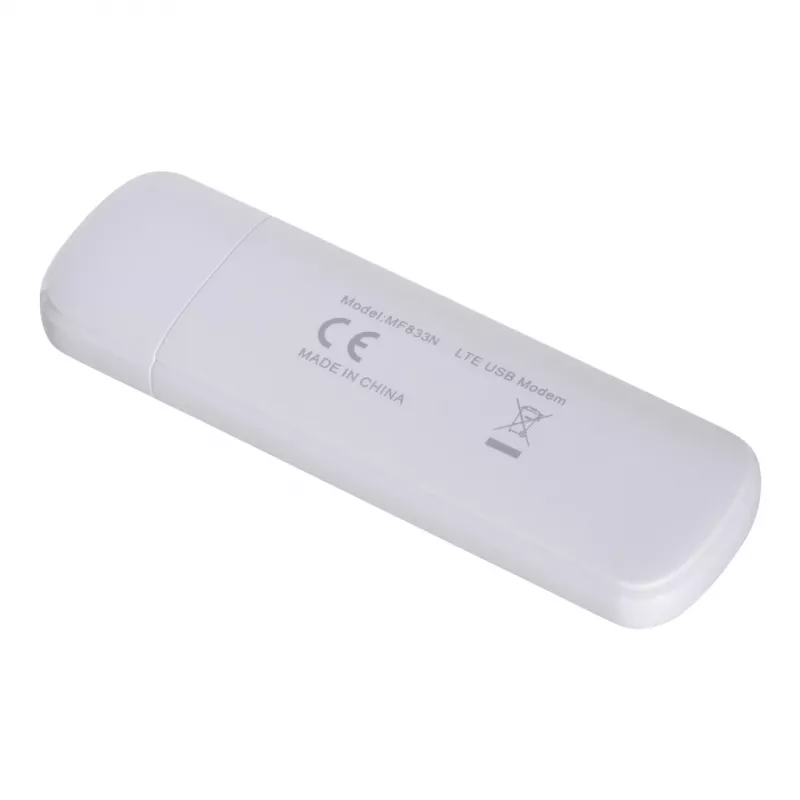 Modem USB móvel ZTE MF833N, formato USB portátil, 4G LTE-FDD/TDD até 150 Mbit/s, suporte HSUPA/2G, slot microSD, branco