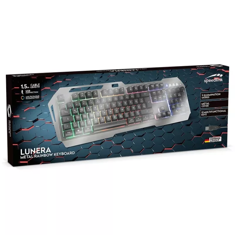 Teclado gaming Speedlink LUNERA. Metal Rainbow. Preto retail