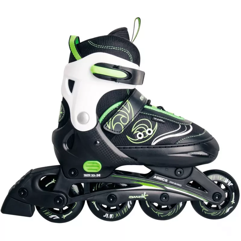 Patins em linha Muuwmi 682 tamanho ajustável 33–36 verde/preto com conjunto de proteções