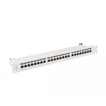 Patch panel 1U LANBERG PPS7-1024-S – 24 portas, Cat7, F/UTP, metal, 1U (445×102×44,5 mm)