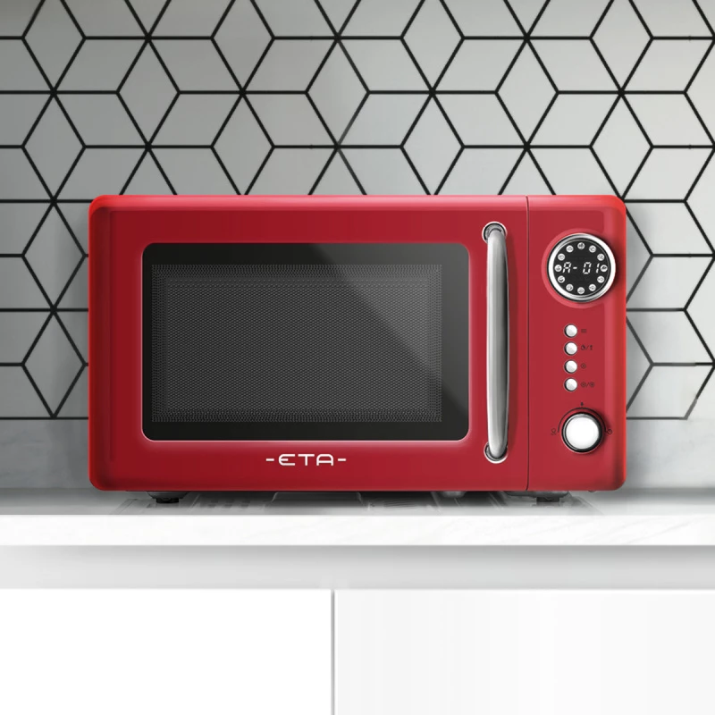Micro-ondas de bancada ETA Storio Vermelho Solo – 20 L, 700 W, 5 níveis de potência, prato giratório de 245 mm