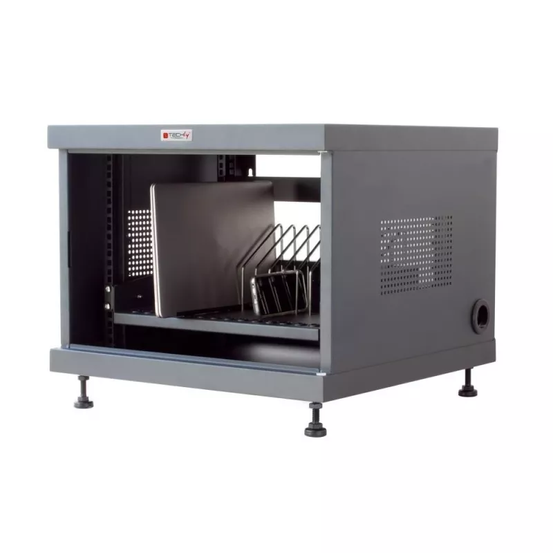 Prateleira de rack TECHLY 367652 organizador de cabos com fixação adesiva 3M, aço, 550×550×410 mm, preto