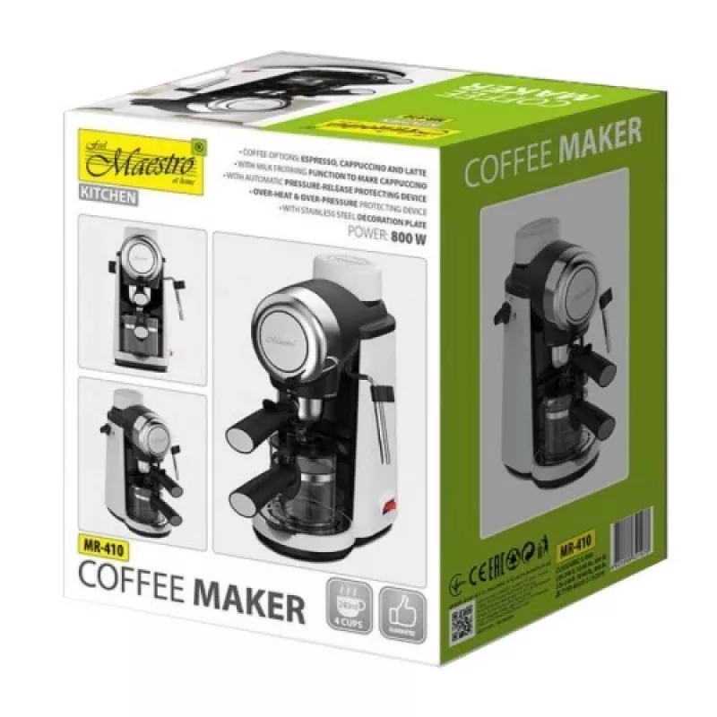 Maestro MR-410 máquina de café expresso com batedor de leite, 800 W, 3,5 bar, depósito de água de 240 ml