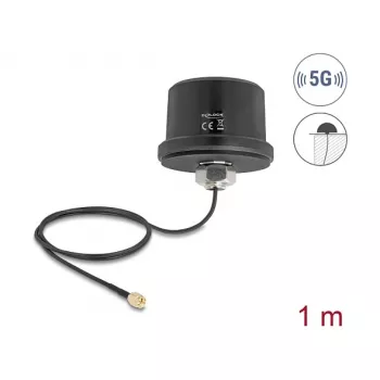 Antena DELOCK 81469 omnidirecional 5G LTE GNSS Wi‑Fi 6 conector SMA ganho 1,9–3,3 dBi