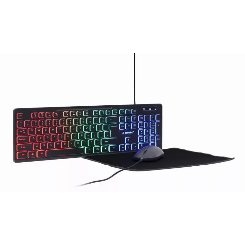 Teclado Full-Size com fios com rato Gembird KBS-UML-01 — USB, QWERTY US, 104 teclas, preto