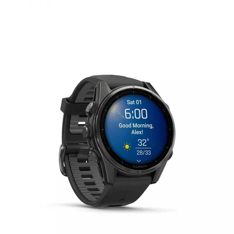 Garmin fenix 8 AMOLED Sapphire 43 mm relógio inteligente GPS, ecrã tátil de 3,3 cm (1,3") 416 x 416, Wi-Fi, titânio Carbon Grey DLC, bracelete de silicone Black/Pebble Grey, preto