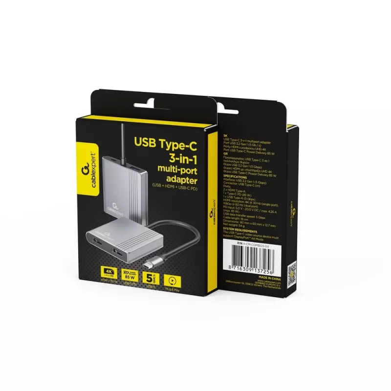 Adaptador I/O USB-C para HDMI/USB3/3-IN-1 A-CM-COMBO3-04 GEMBIRD