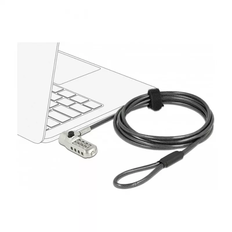 DeLOCK Navilock 20677 cabo de segurança para portátil com 3 cabeças de bloqueio e cadeado de combinação para Kensington, Noble Wedge e Nano Slot