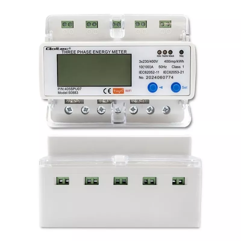 Contador de energia trifásico QOLTEC 50883 Wi‑Fi 400V com ecrã LCD