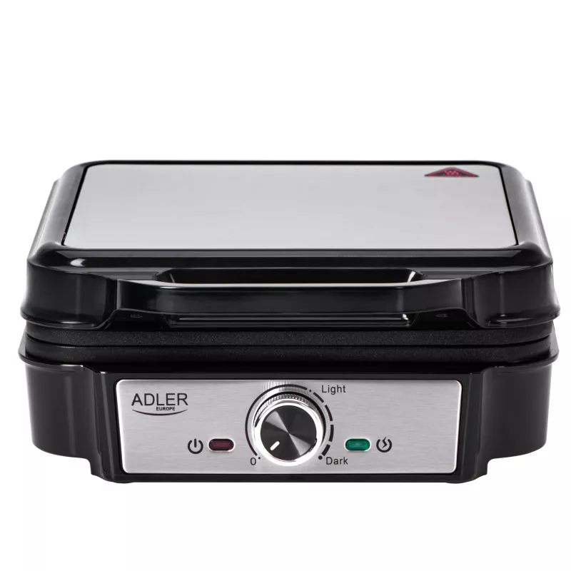 Máquina de waffles Adler AD 3083 – 4 waffles quadrados 10×10 cm, 1200 W, temperatura ajustável, revestimento antiaderente, pegas frias