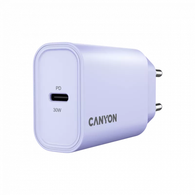 Carregador de parede CANYON OnCharge 30CL, 30W USB-C PD, 1x saída PD, ficha EU, roxo